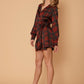 Plaid-polkadot Mini Wrap Dress in Brick