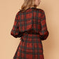 Plaid-polkadot Mini Wrap Dress in Brick