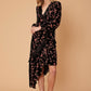 Women's Velvet Asymmetric Wrap Dress in Falling Floral