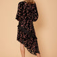 Women's Velvet Asymmetric Wrap Dress in Falling Floral