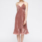 Women's Velvet Spaghetti Strap Ruffle Hem Midi Dress In Rogue