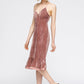 Women's Velvet Spaghetti Strap Ruffle Hem Midi Dress In Rogue