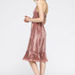 Women's Velvet Spaghetti Strap Ruffle Hem Midi Dress In Rogue