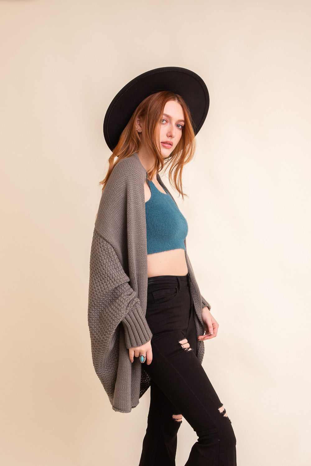 Cuddly Bat Sleeve Knit Cardigan Top