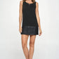 Sleeveless Shift Dress with Faux Leather Trim