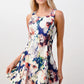Sleeveless A-Line Dress with Watercolor Floral Print