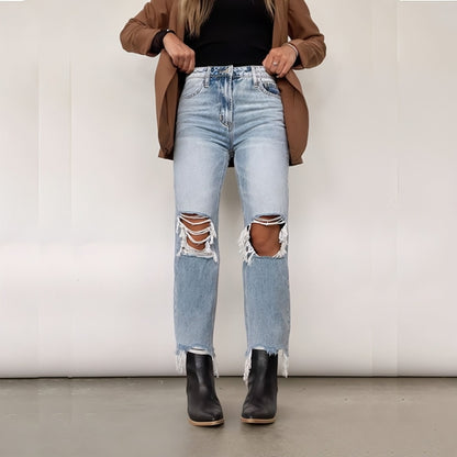 UrbanEase™ High Waist Bottom Loose Straight Trousers Women Jeans