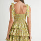 MABLE Floral Print Shoulder Tie Layered Mini Dress