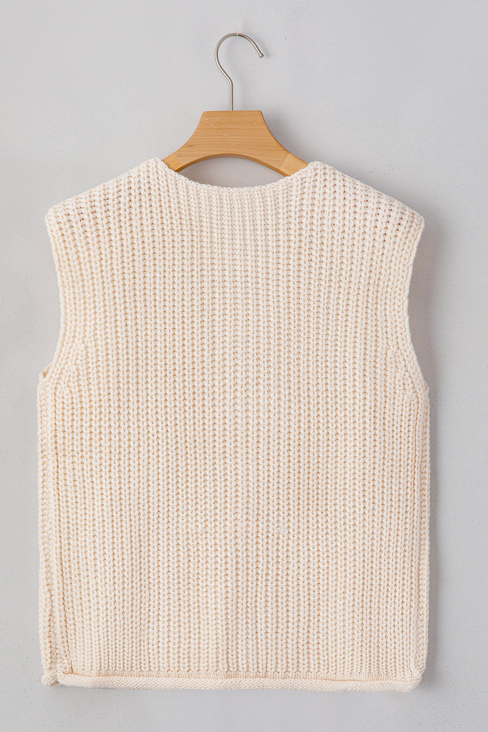 White Solid Textured Knit Side Pockets Buttoned Sweater Vest top