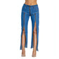 UrbanEase™ Women Bottom Zipper Jeans Women Unique Dark Blue Denim