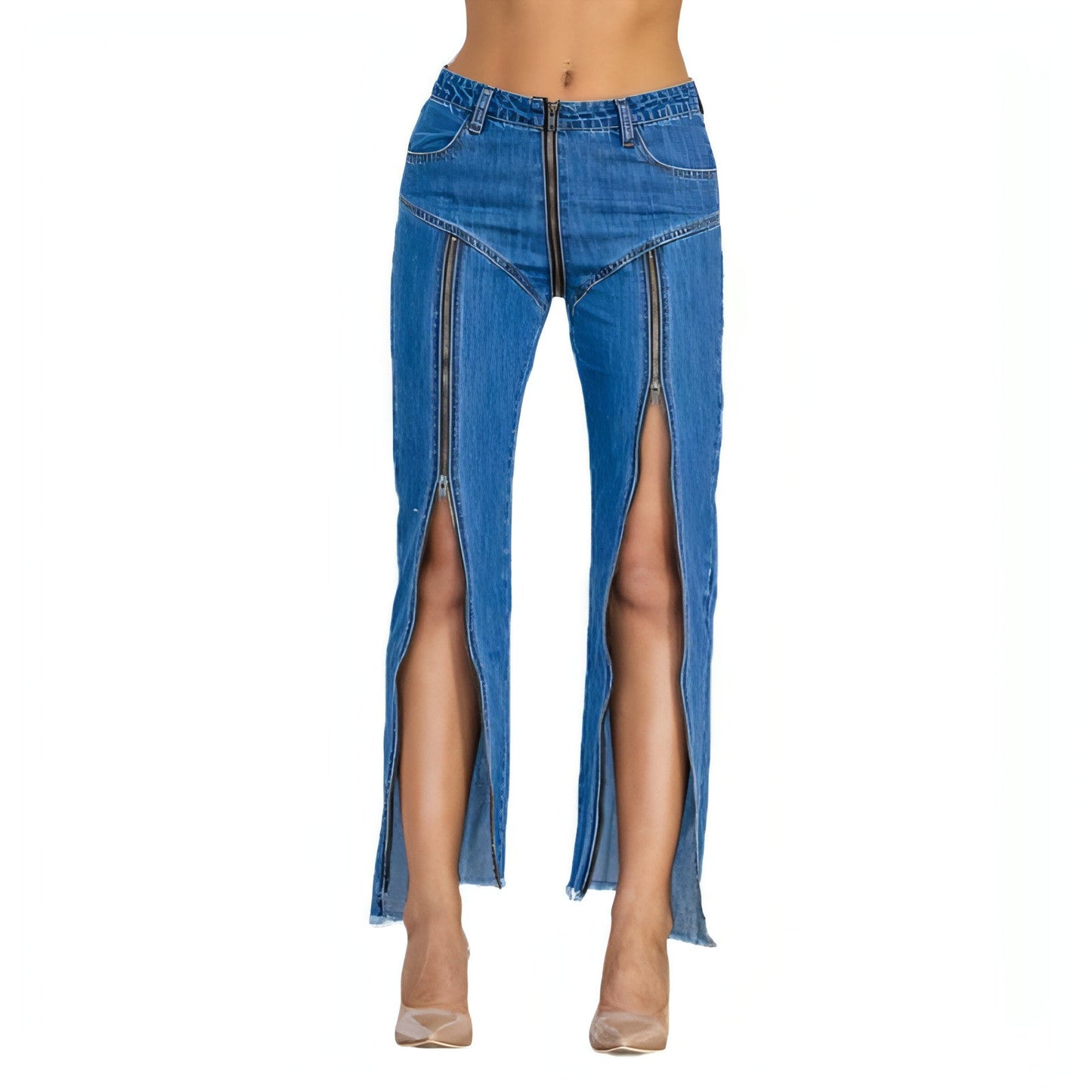 UrbanEase™ Women Bottom Zipper Jeans Women Unique Dark Blue Denim