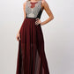 Elegant Sheer Maxi Dress with Lace Bodice and Flowing Skirt
