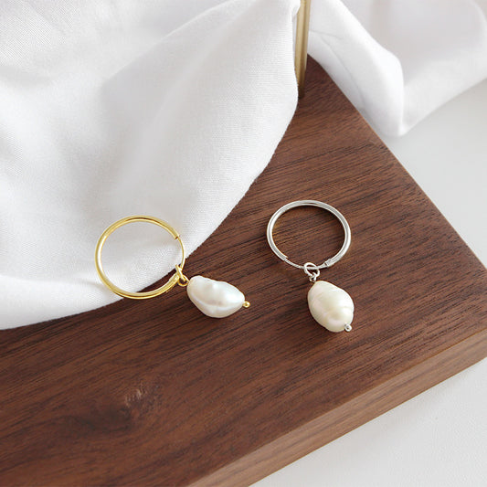 S925 pure silver INS simple temperament geometric Baroque freshwater pearl women's earrings