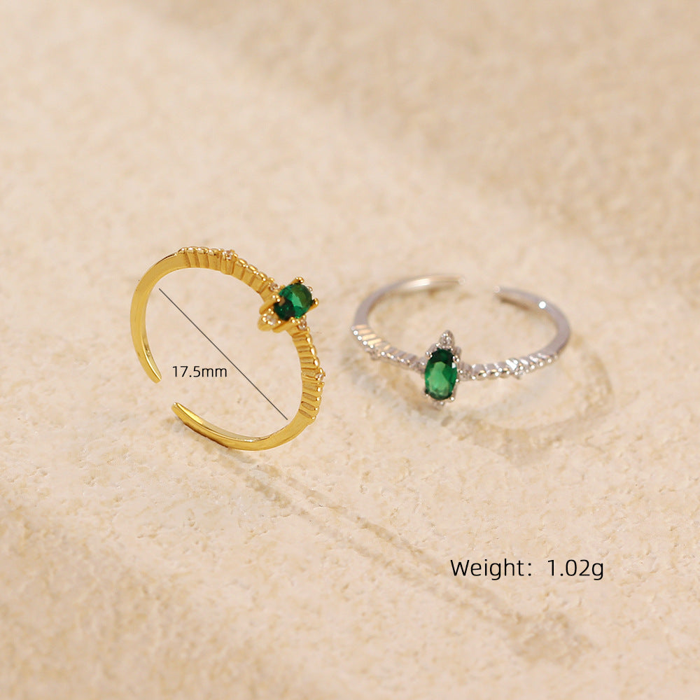 Elegant Green Oval CZ Women 925 Sterling Silver Adjustable Ring