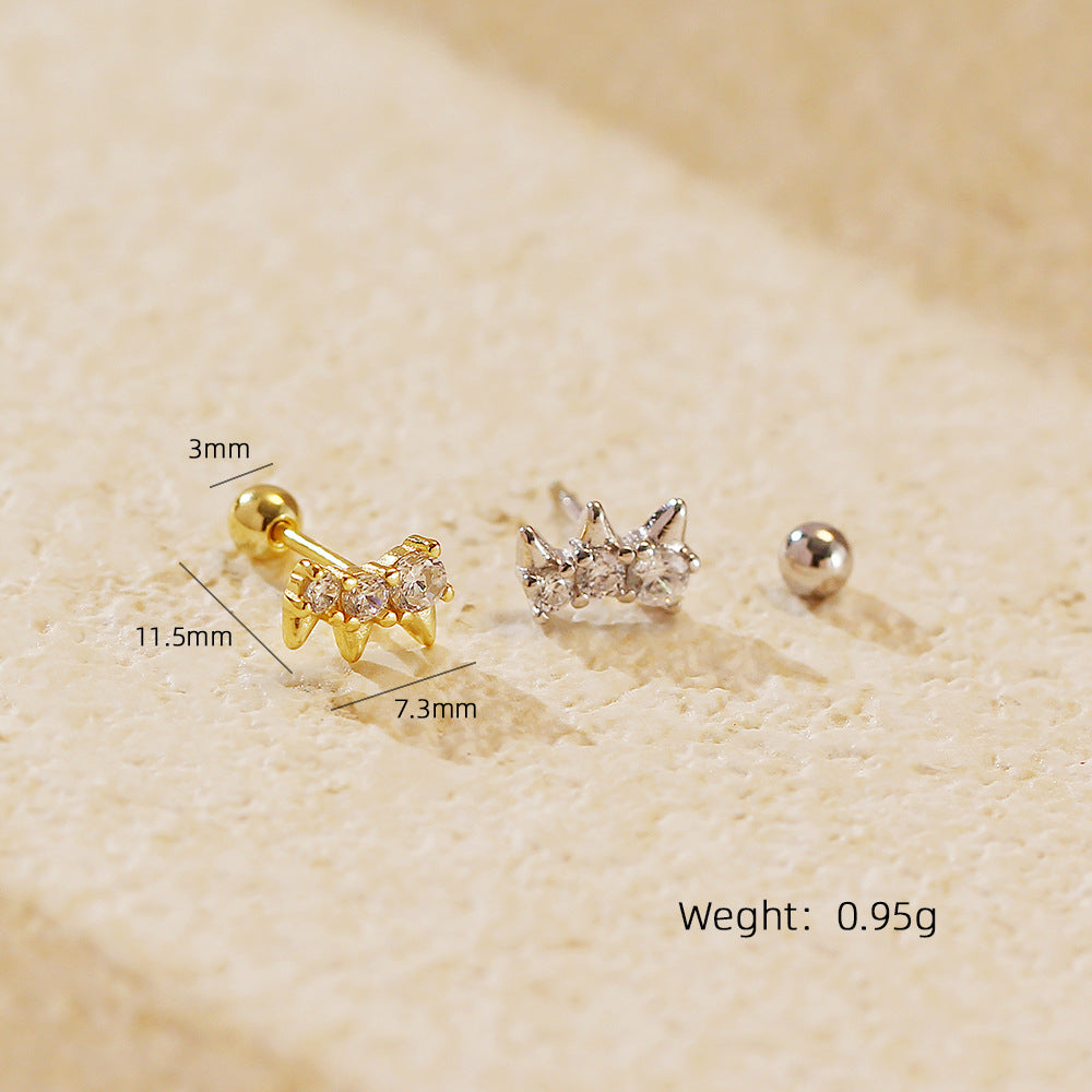 Office Round CZ Crown 925 Sterling Silver Screw Stud Earrings
