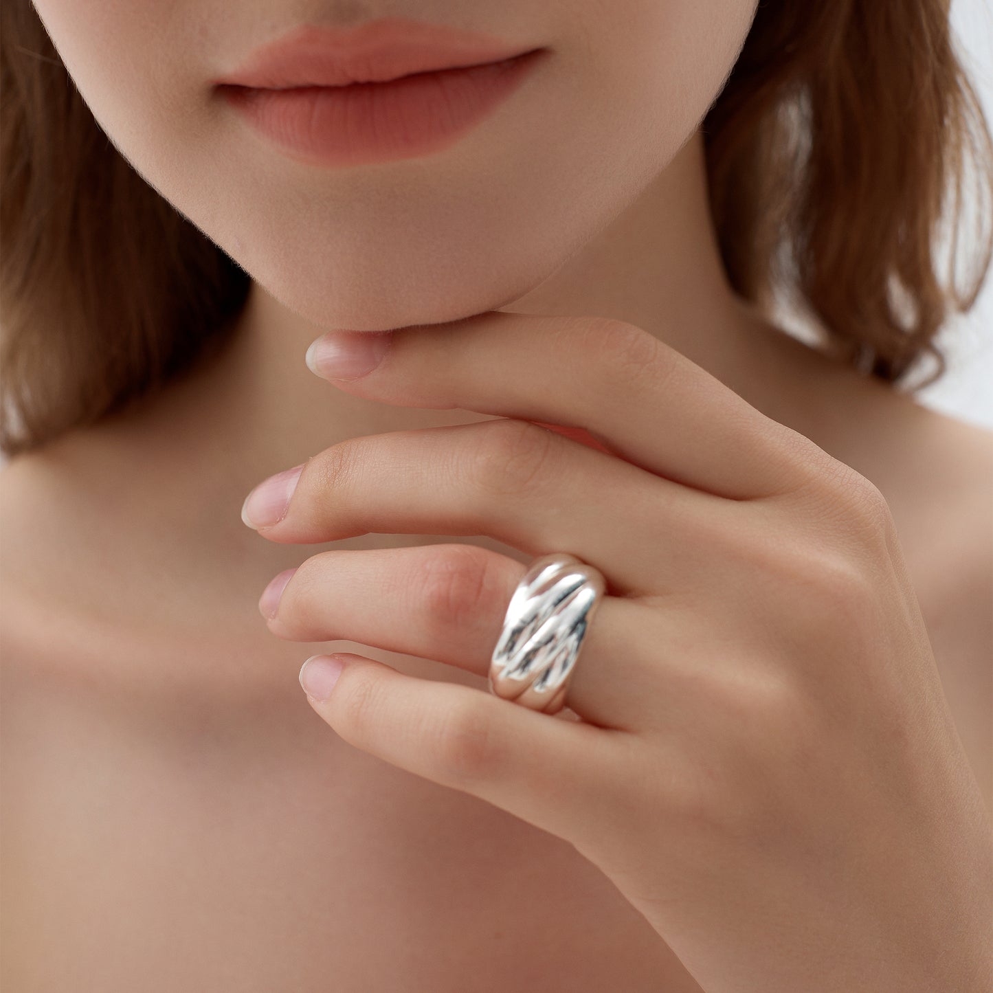 Bold Chunky Electroforming Light Exaggerated Jewelry Extra Large Simple Twill Pattern 999 Sterling Silver Wide Ring