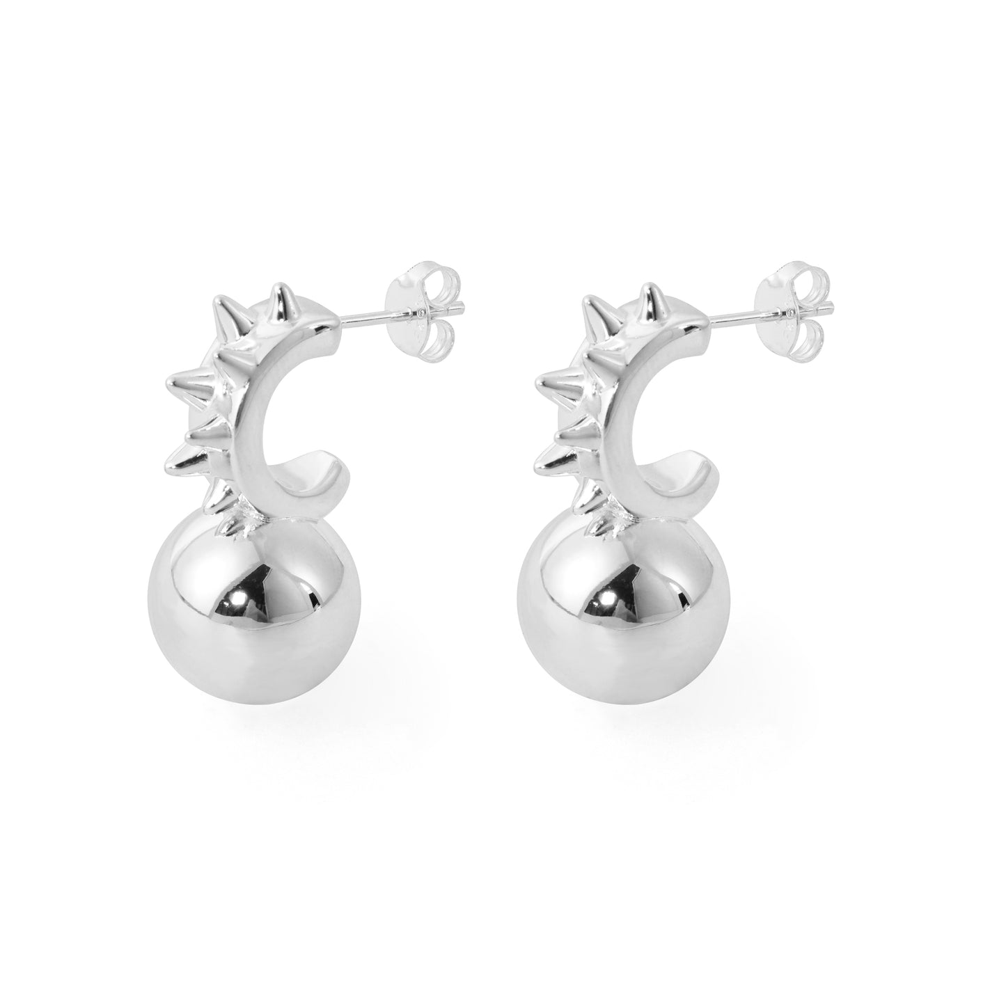 Fashion Jewelry Chunky Electroforming Hollow Light Large Round Ball 999 Sterling Silver Statement  Stud  Earrings