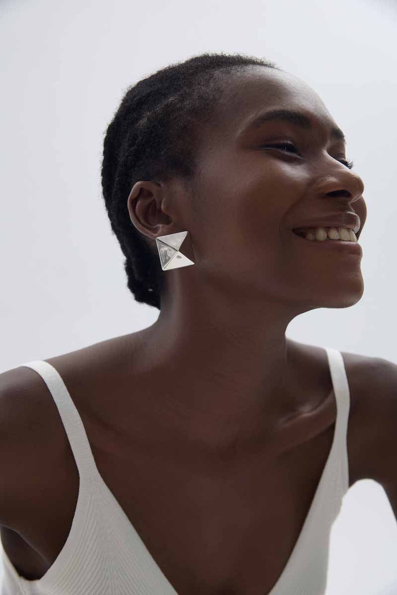 Fine Jewelry Electroforming Women Hypoallergenic S999 Sterling Silver Geometric Gold Silver Tone Origami Pyramid Earrings