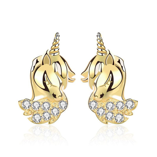 Cute Animal CZ Unicorn 925 Sterling Silver Stud Earrings