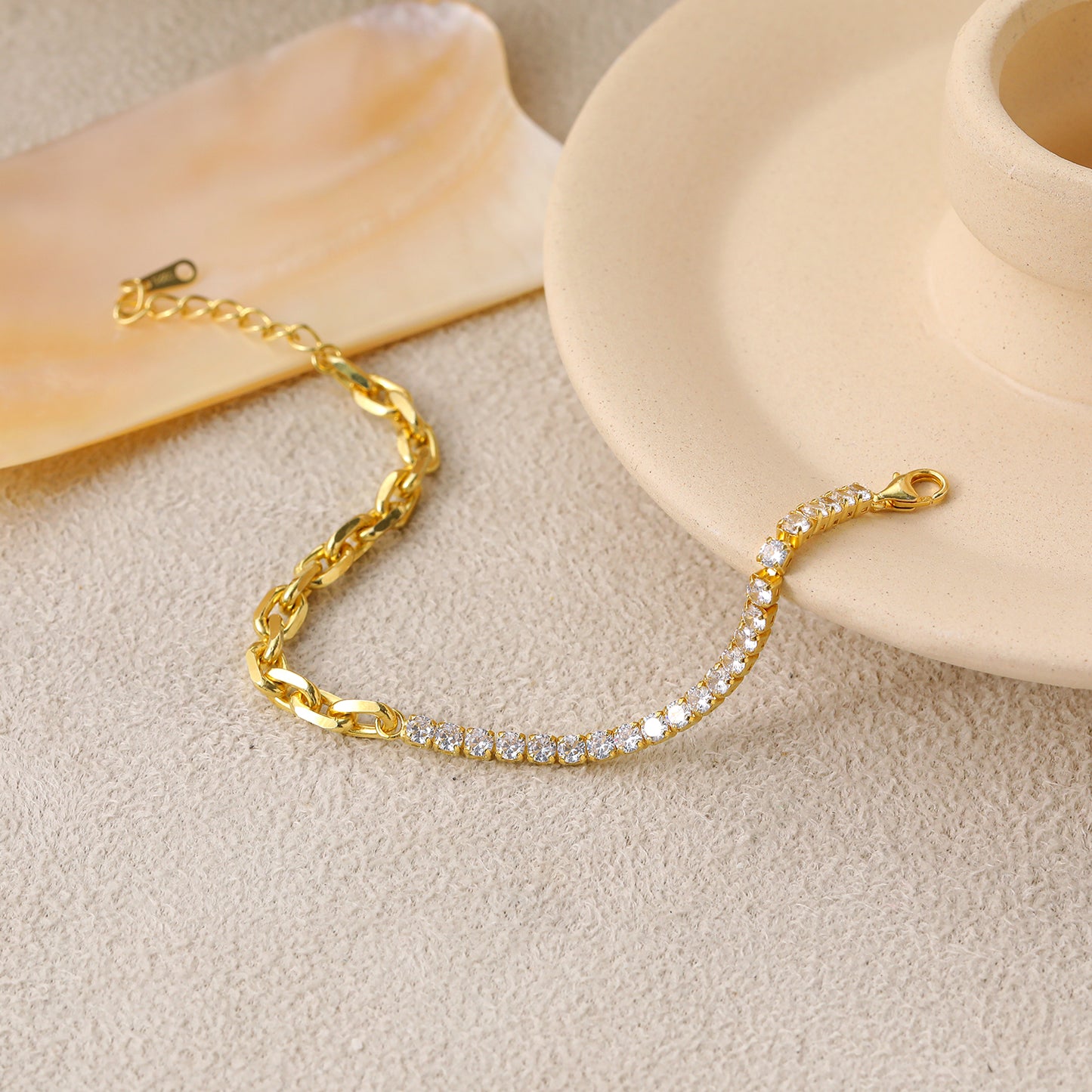 Simple Hollow Chain  CZ Montage 925 Sterling Silver Bracelet