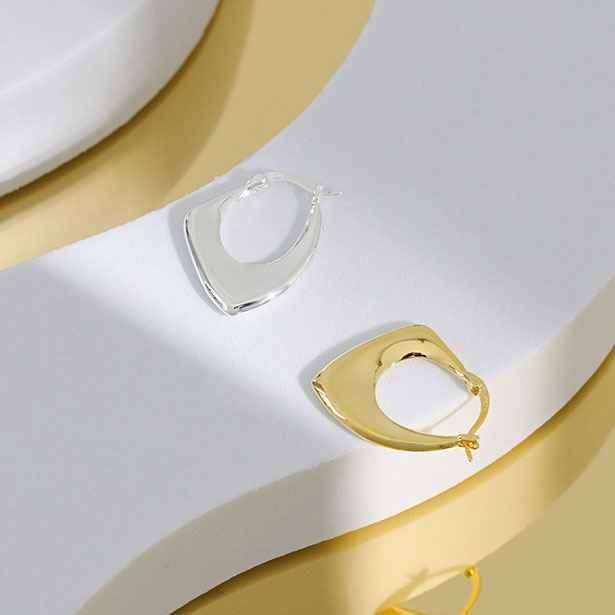 Geometry Irregular Hollow Rhombus 925 Sterling Silver Hoop Earring (Single)