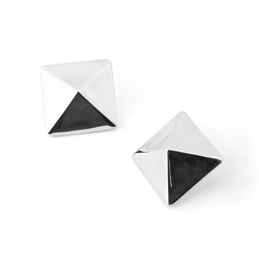 Fine Jewelry Electroforming Women Hypoallergenic S999 Sterling Silver Geometric Gold Silver Tone Origami Pyramid Earrings
