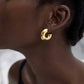 Fine Jewelry Women Office Elegant Electroforming Round Big C Shape Tube 999 Sterling Silver Exaggerated Earrings