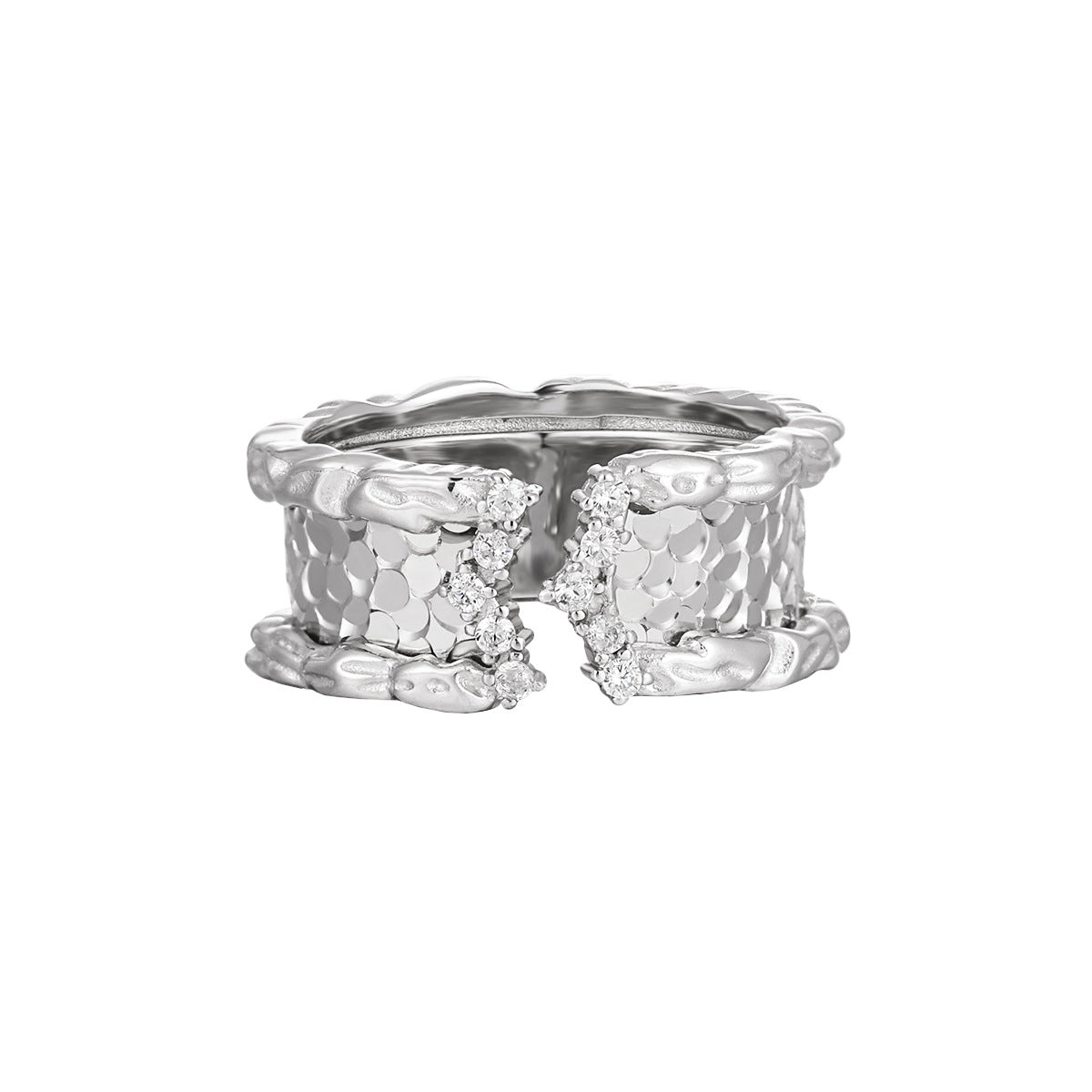 Modern Scale Pattern Irregular Border 925 Sterling Silver Wide Adjustable Ring