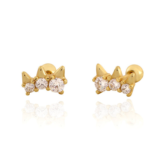 Office Round CZ Crown 925 Sterling Silver Screw Stud Earrings