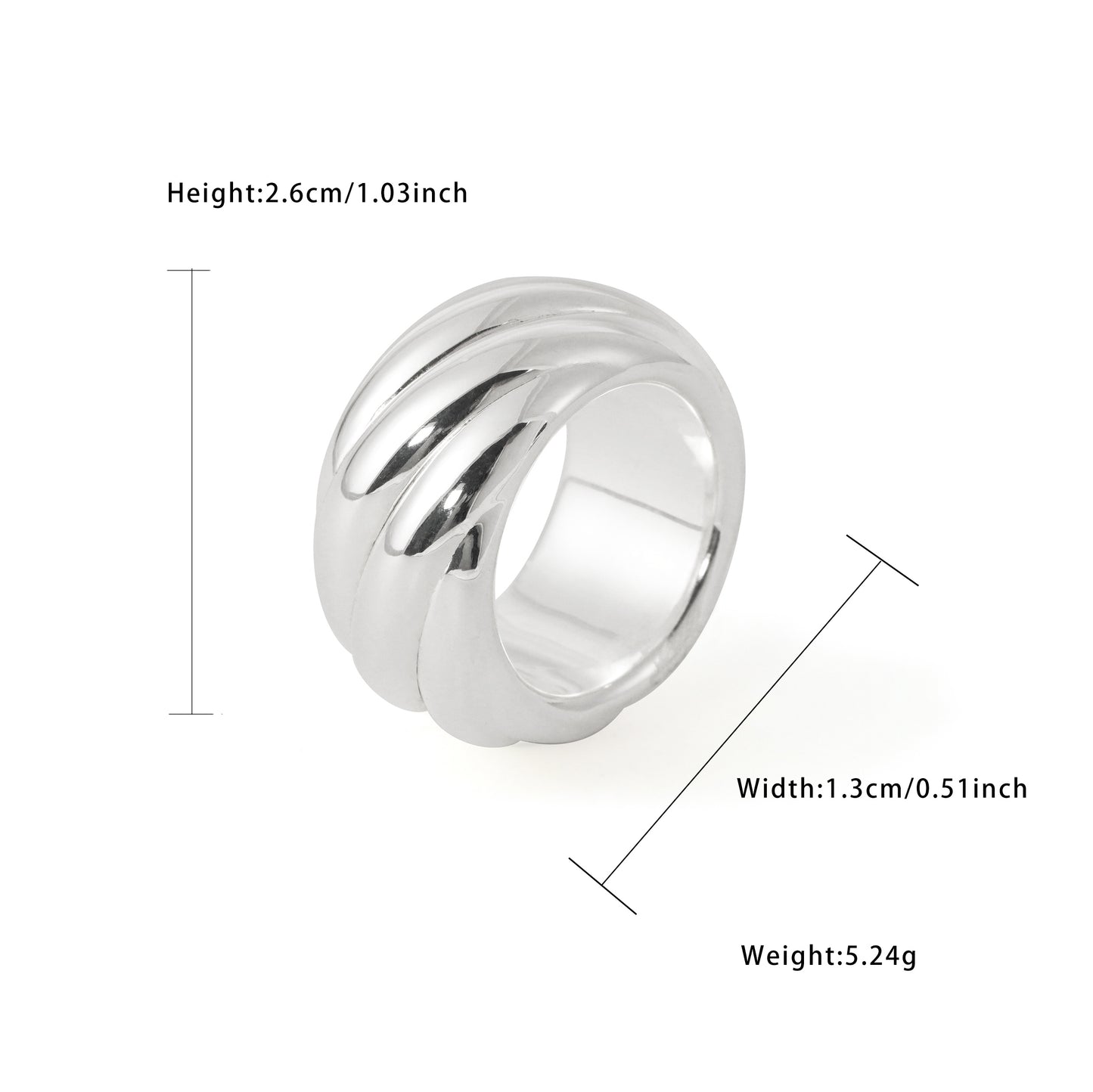 Bold Chunky Electroforming Light Exaggerated Jewelry Extra Large Simple Twill Pattern 999 Sterling Silver Wide Ring