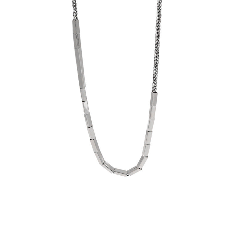 niche design minimalist and versatile heavy industry rectangular tube texture S925 pure silver necklace collarbone chain for women