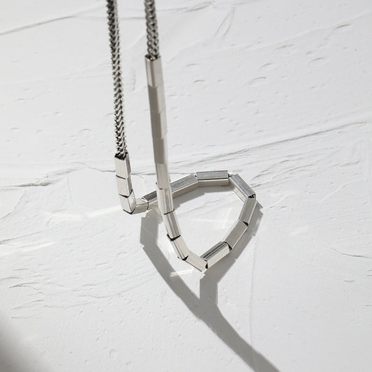 niche design minimalist and versatile heavy industry rectangular tube texture S925 pure silver necklace collarbone chain for women