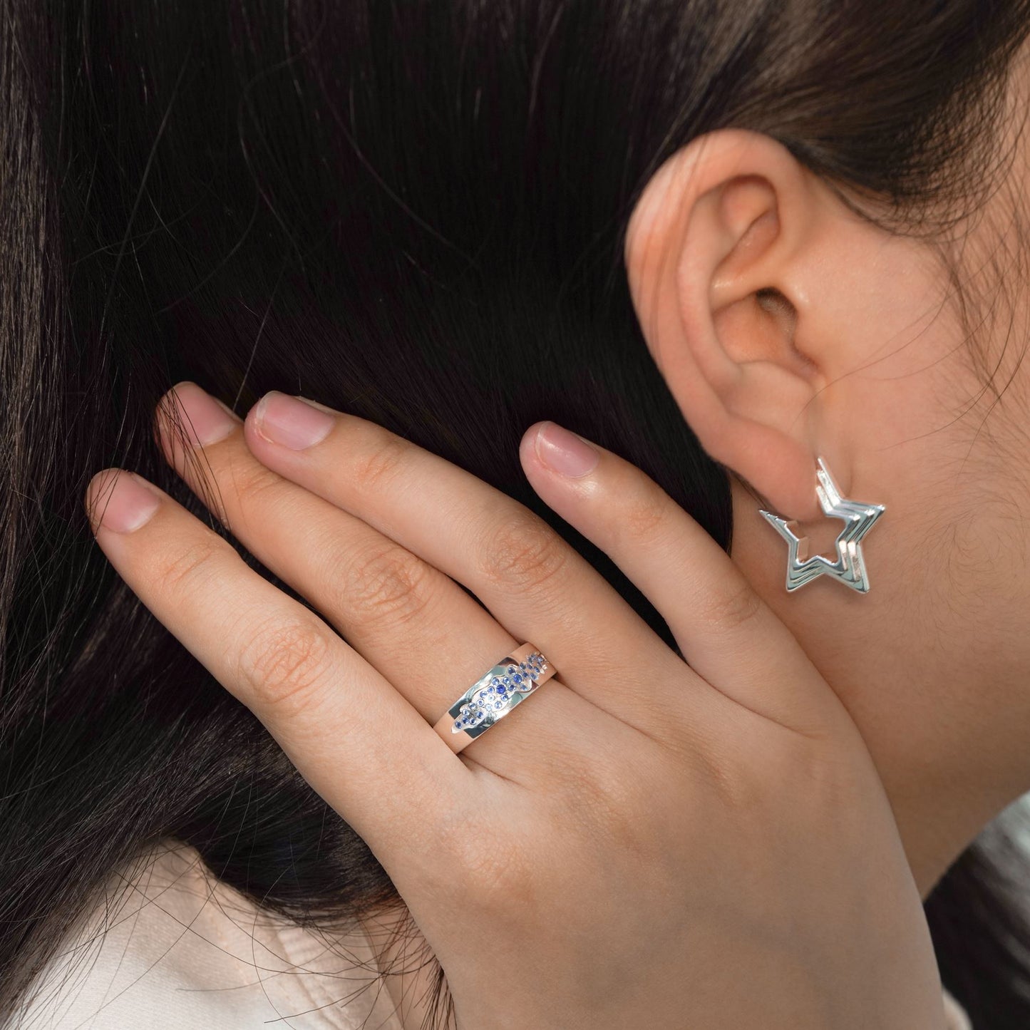 Girl Irregular Star 925 Sterling Silver Hoop Earrings