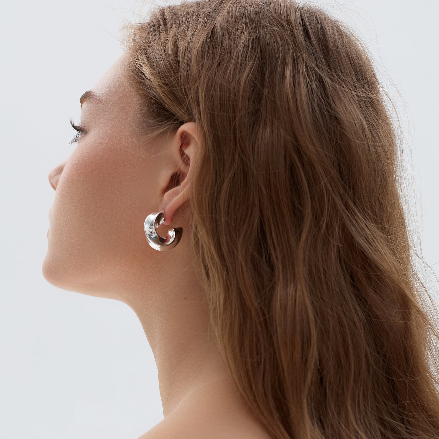 Exaggerated Hollow Chunky Statement Jewelry Electroforming Classic Twisted C Shape 999 Sterling Silver Hoop Earrings