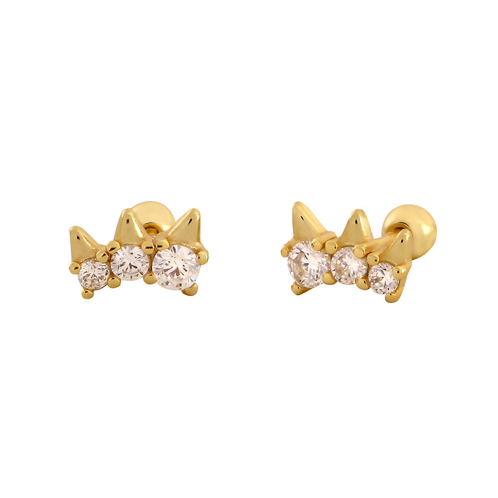 Office Round CZ Crown 925 Sterling Silver Screw Stud Earrings