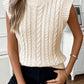 Oatmeal Cable Knit High Neck Sweater Vest Top