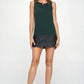 Sleeveless Shift Dress with Faux Leather Trim