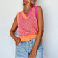 Strawberry Pink Contrast Chevron Knit V Neck Sweater Vest Top