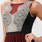 Elegant Sheer Maxi Dress with Lace Bodice and Flowing Skirt