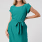Elegant Cap-Sleeve Dress with Tie Waist