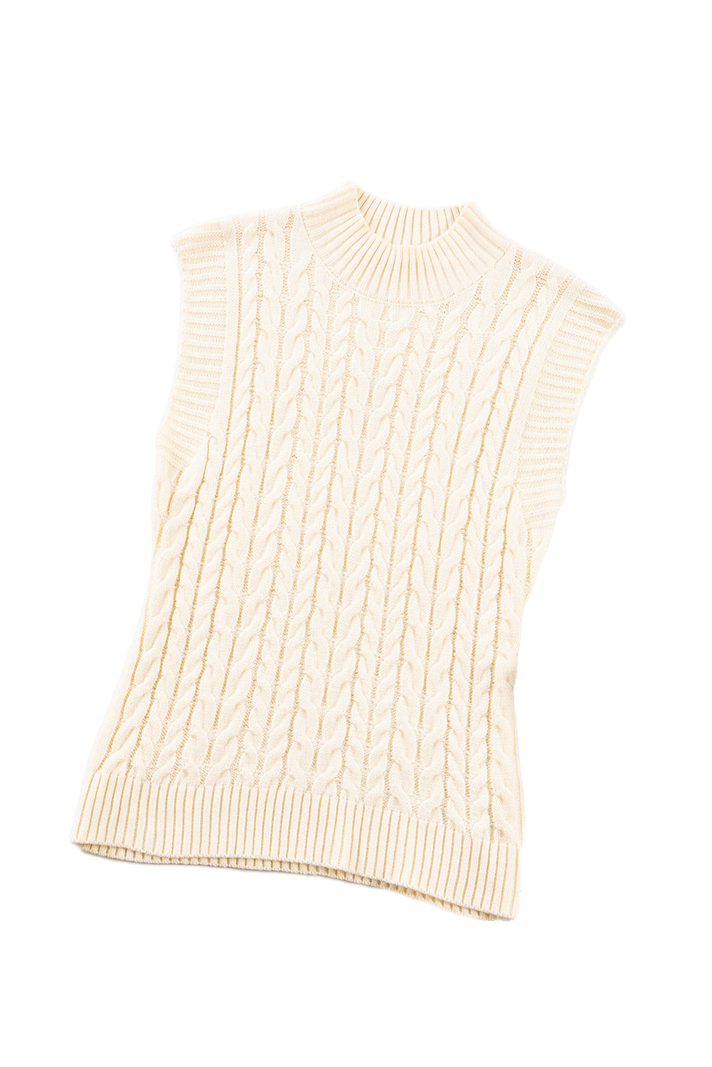 Oatmeal Cable Knit High Neck Sweater Vest Top