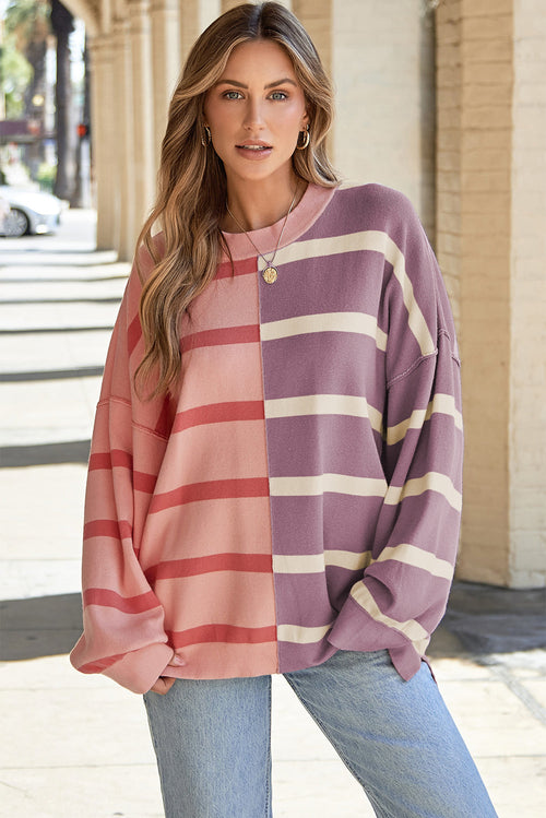Pink Stripe Color block Oversized Sweater Top