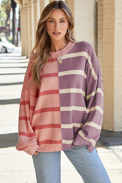 Pink Stripe Color block Oversized Sweater Top