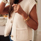 White Solid Textured Knit Side Pockets Buttoned Sweater Vest top