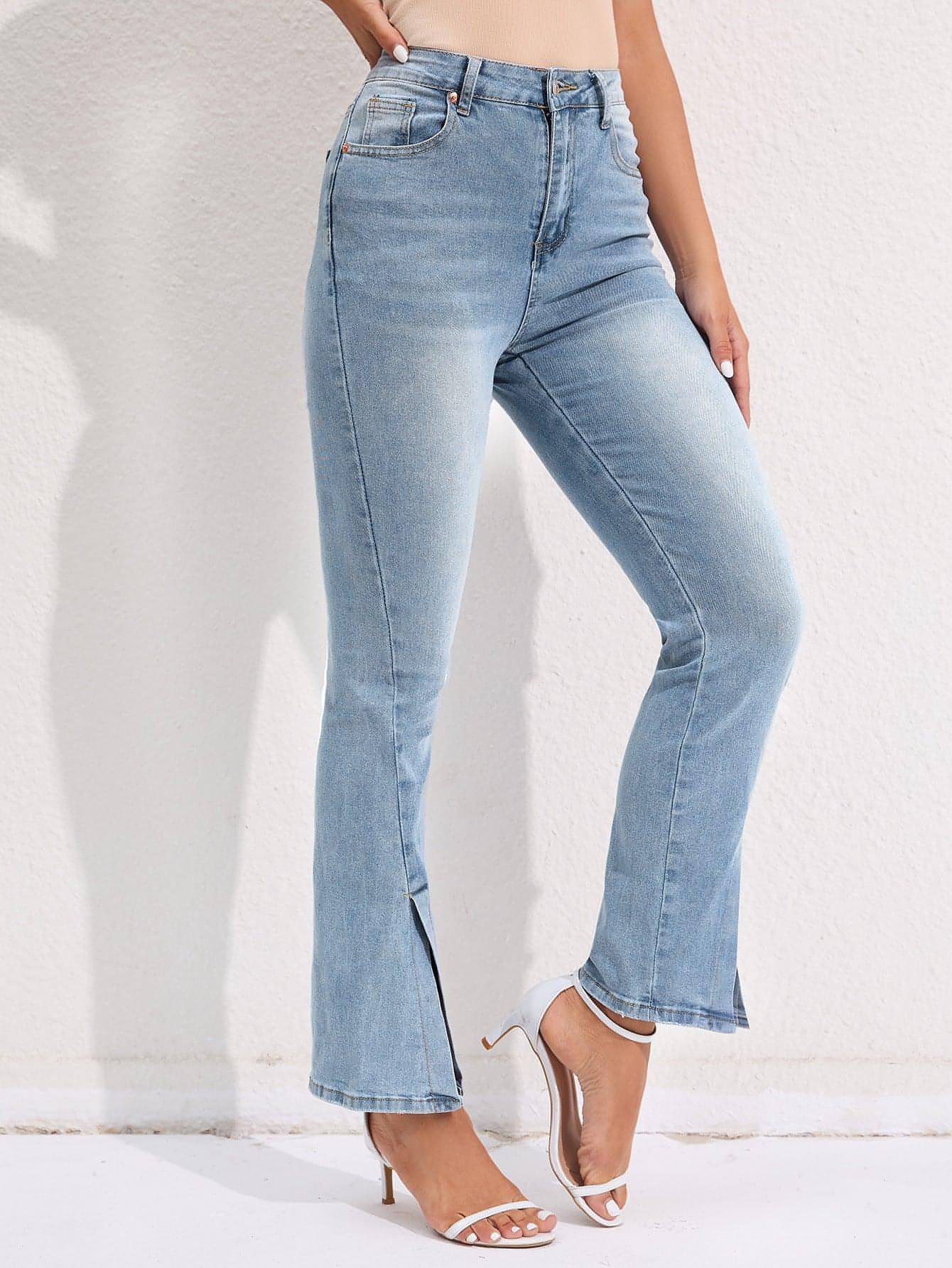 Commuter Split Straight Pants Fashionable Stretch Washed Jeans Women Bottom
