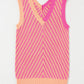 Strawberry Pink Contrast Chevron Knit V Neck Sweater Vest Top
