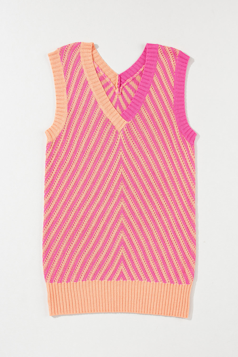 Strawberry Pink Contrast Chevron Knit V Neck Sweater Vest Top