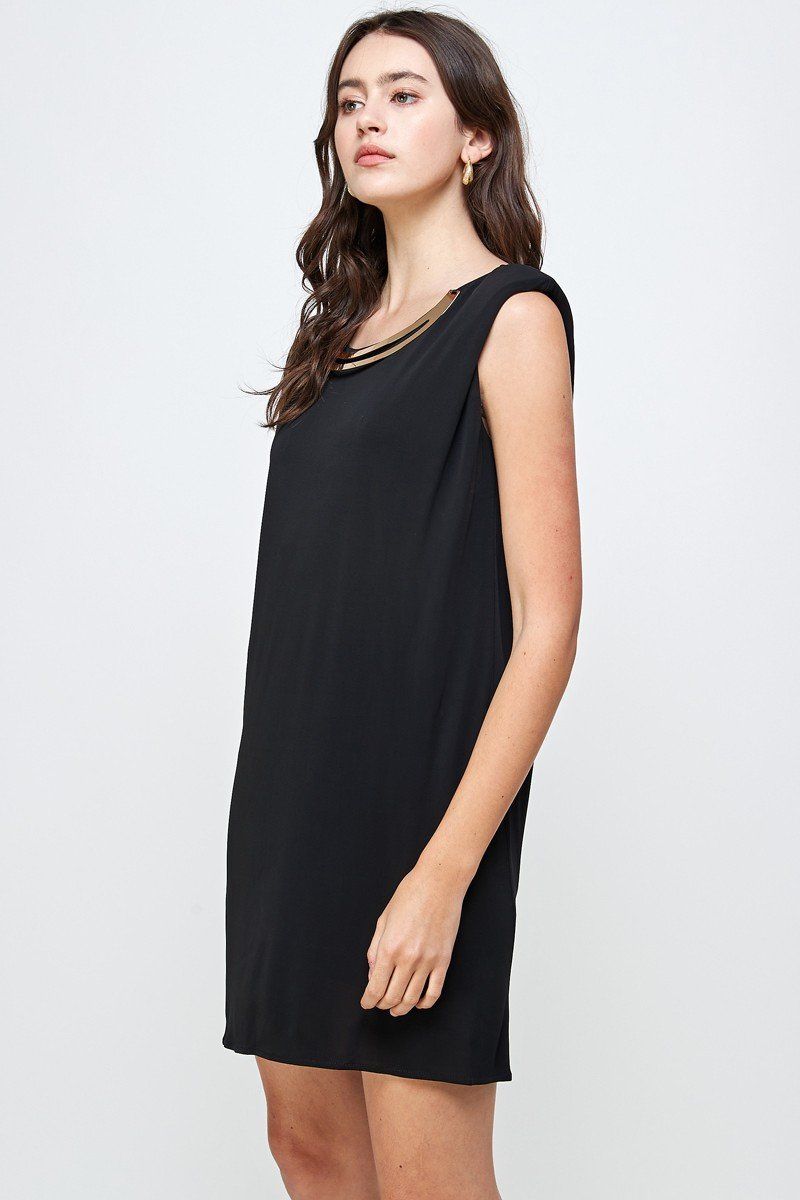 Sleeveless Embellished Neckline Mini Dress