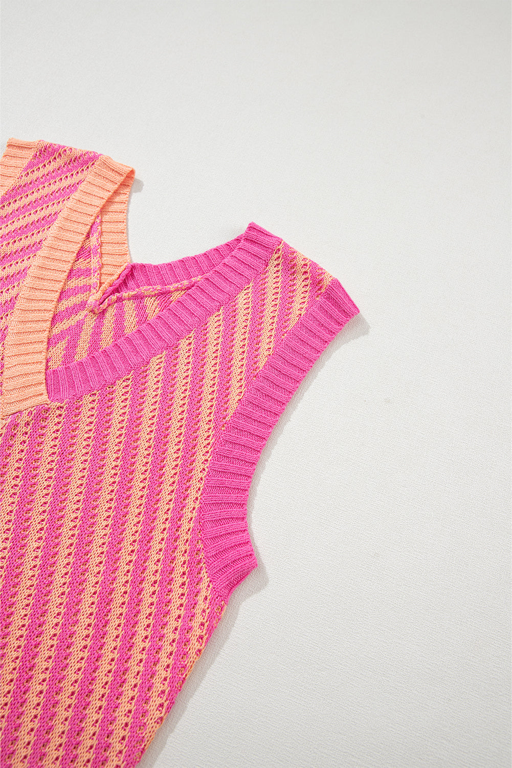 Strawberry Pink Contrast Chevron Knit V Neck Sweater Vest Top