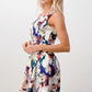 Sleeveless A-Line Dress with Watercolor Floral Print
